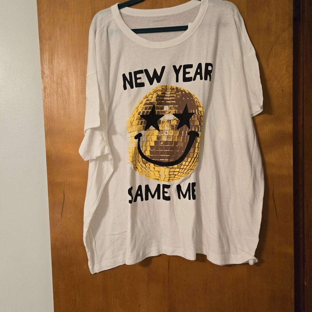 NWT Old Navy New Year Same Me White Sequin Tee Shirt Size 4X